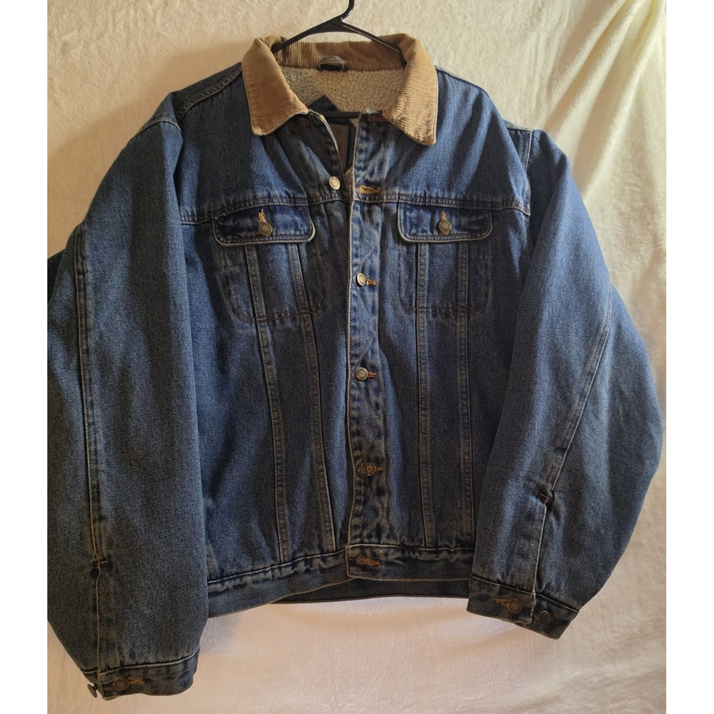 Canyon Guide Outfitters Sherpa Lined Denim Jacket Corduroy Collar 24" Pit Vtg